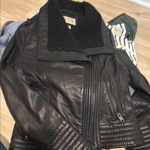 Michael Kors Black Leather Jacket Quilted Moto Style